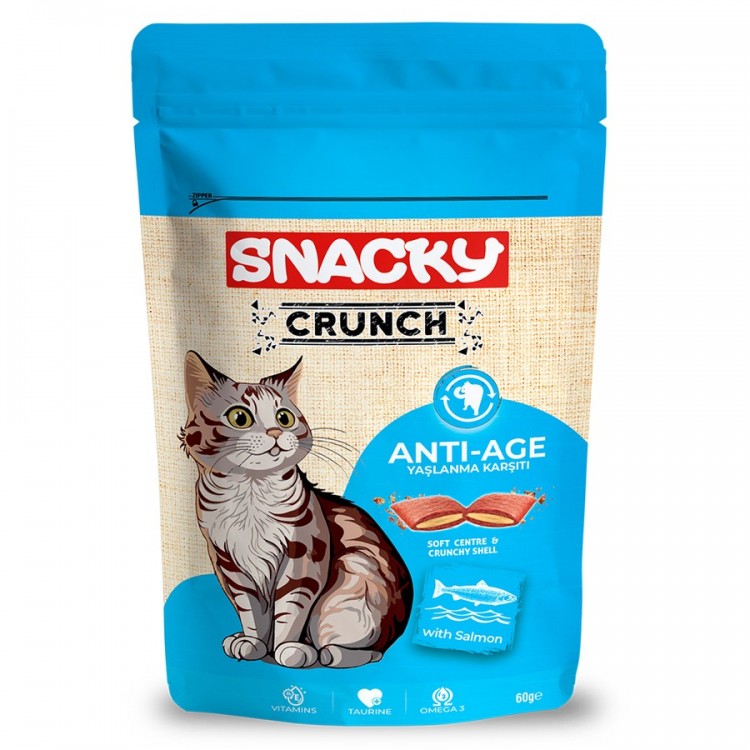 Snacky Kedi Crunch Ödül Anti-Age (Yaşlanma Karşıtı) Somonlu 60 gr