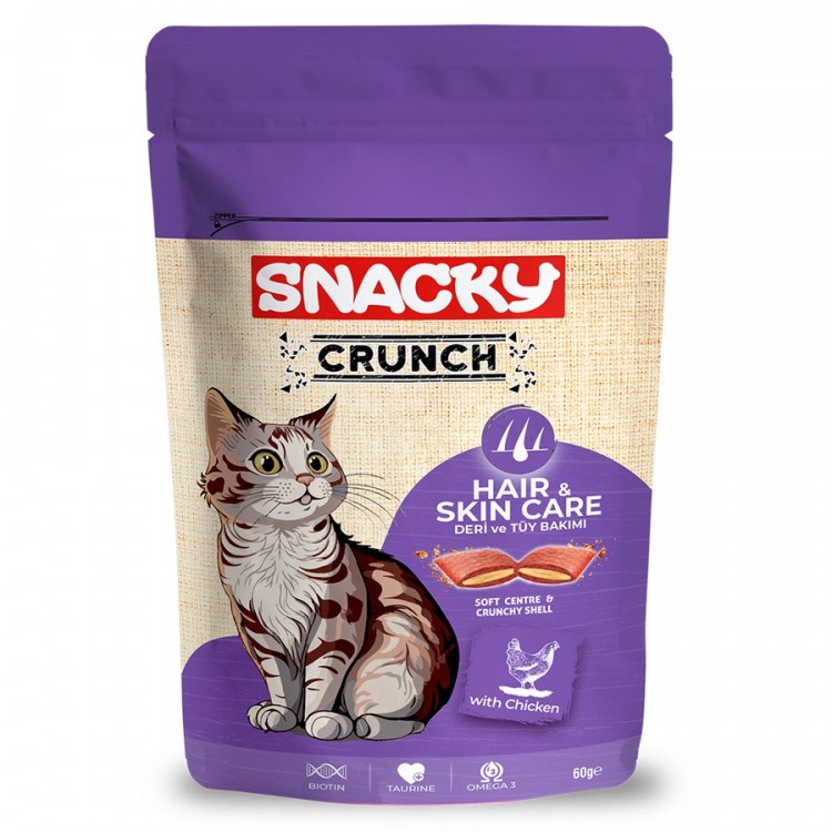Snacky Kedi Crunch Ödül Hair-Skin (Tüy ve Deri Bakımı) Tavuklu 60 gr