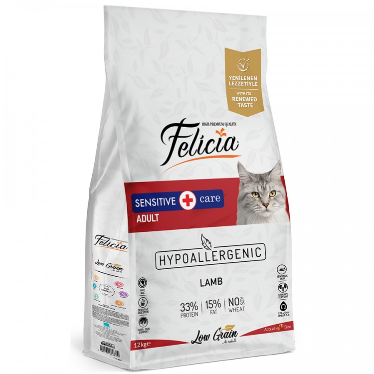 Felicia Kuzu Etli Az Tahıllı HypoAllergenic Yetişkin Kedi Maması 12 kg